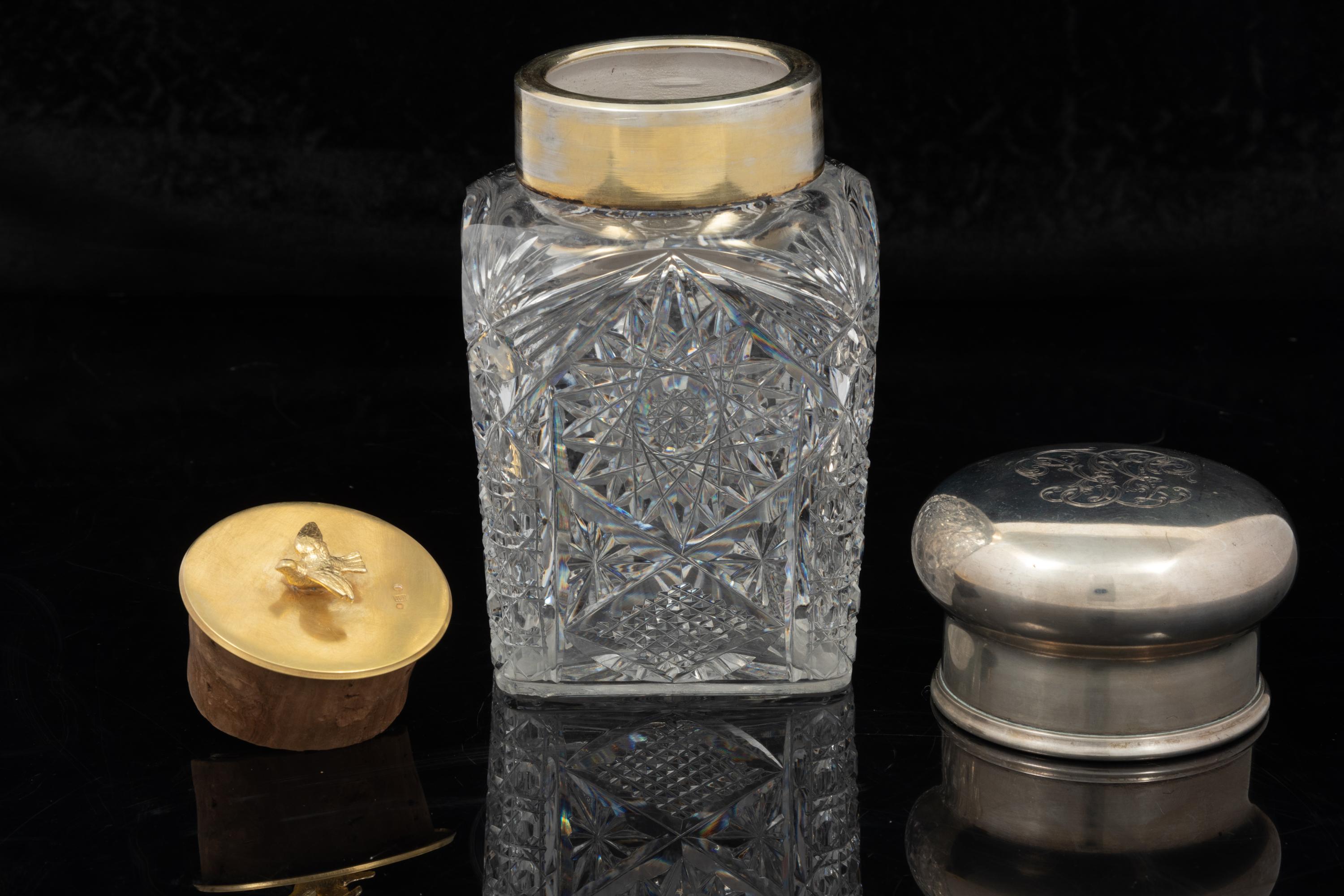 A Russian Silver Mounted Cut Glass Tea Caddy