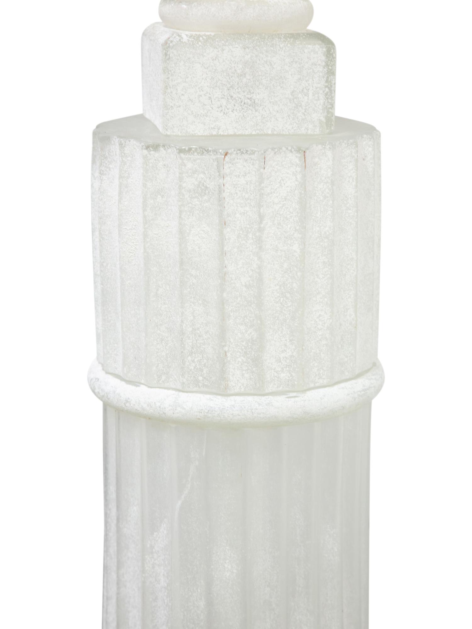 A Pair of Italian Frosted Glass Floor Lamps Modeled as Urns on Pedestals
