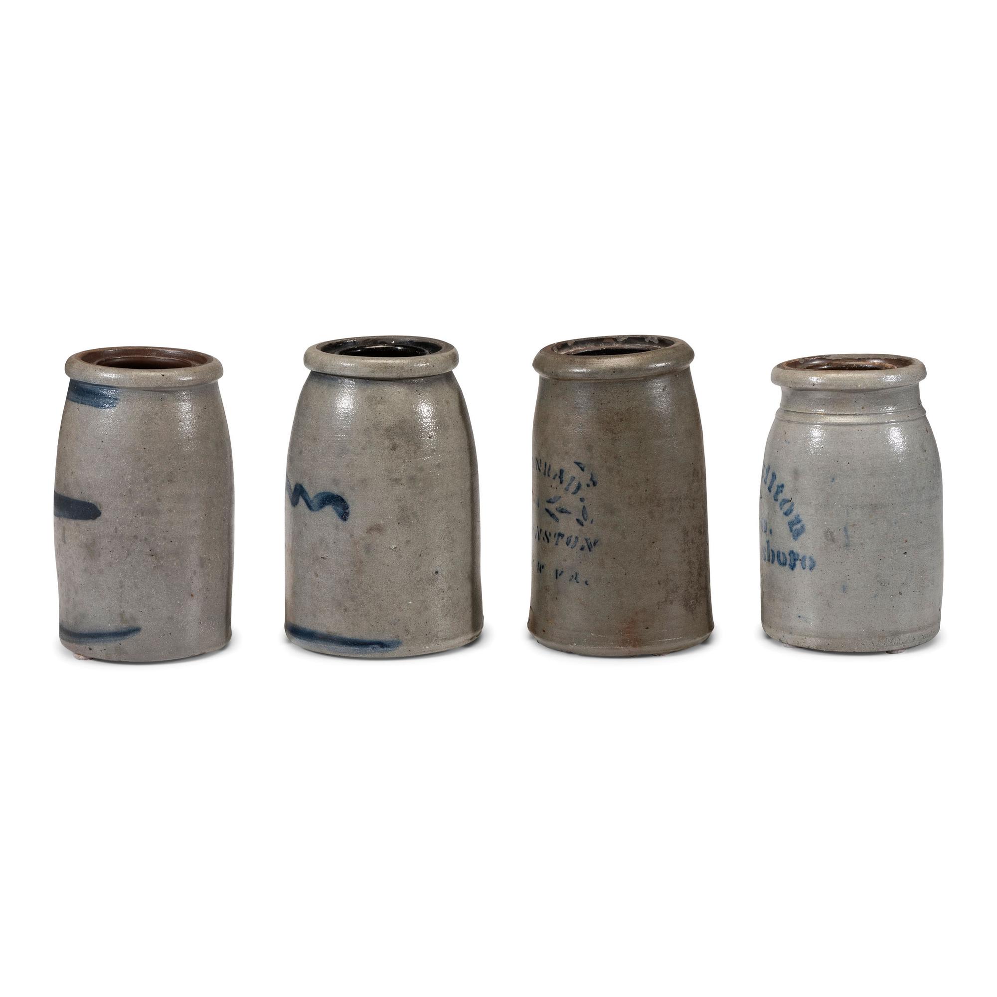 Four Cobalt Decorated Stoneware Jars