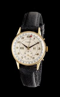 A 14 Karat Yellow Gold Calendograph Wristwatch, Movado for Cartier,