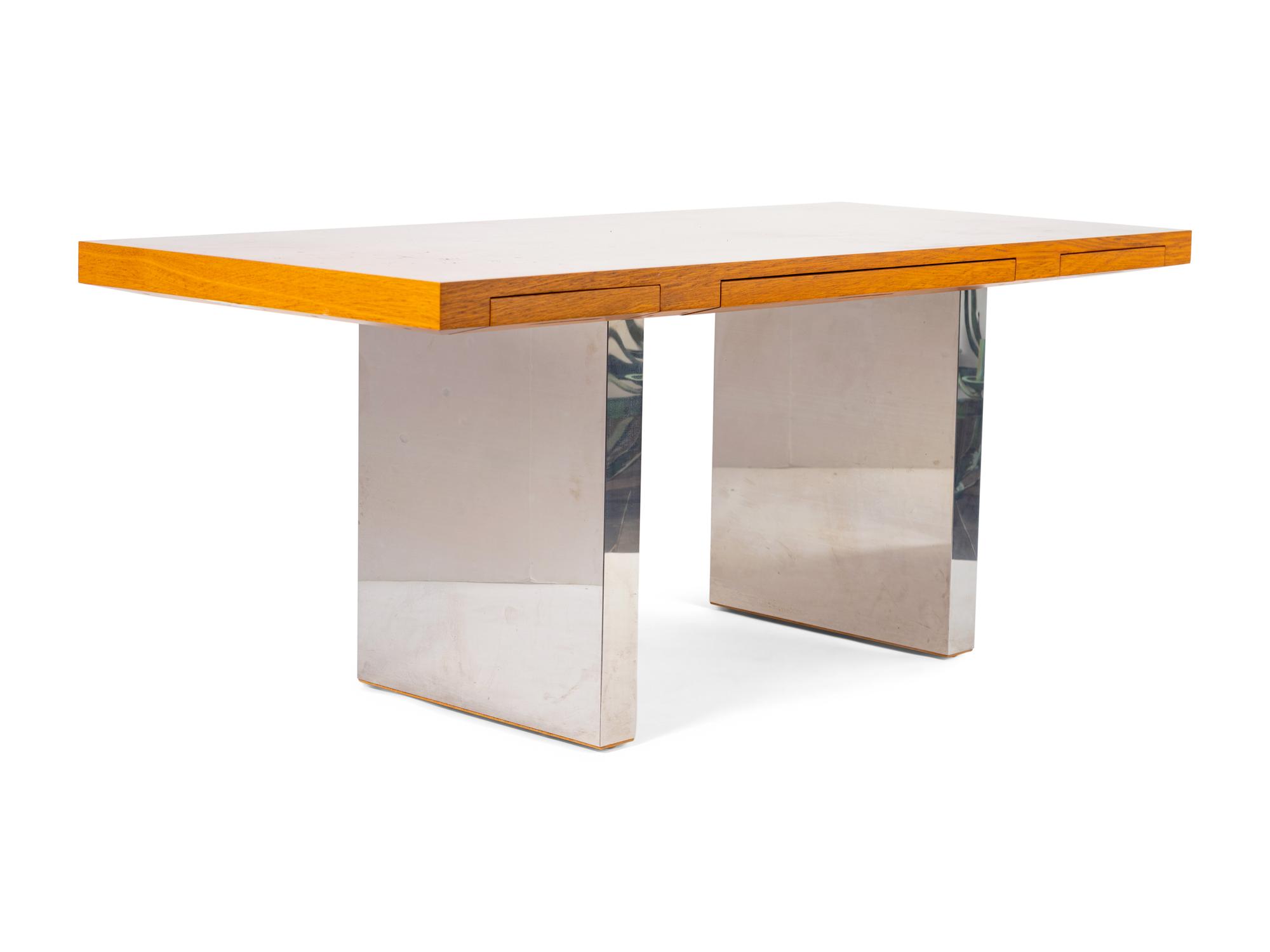 A Milo Baughman for Thayer Coggin Oak and Steel Desk — 20TH CENTURY