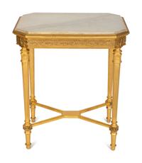 A Louis XVI Style Giltwood Marble Top Side Table