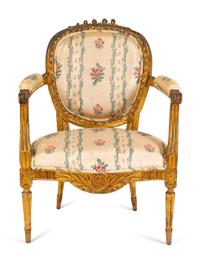 A Louis XVI Carved Giltwood Fauteuil — LATE 18TH/EARLY 19TH CENTURY