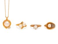 A Collection of Yellow Gold and Cultured Pearl Jewelry,