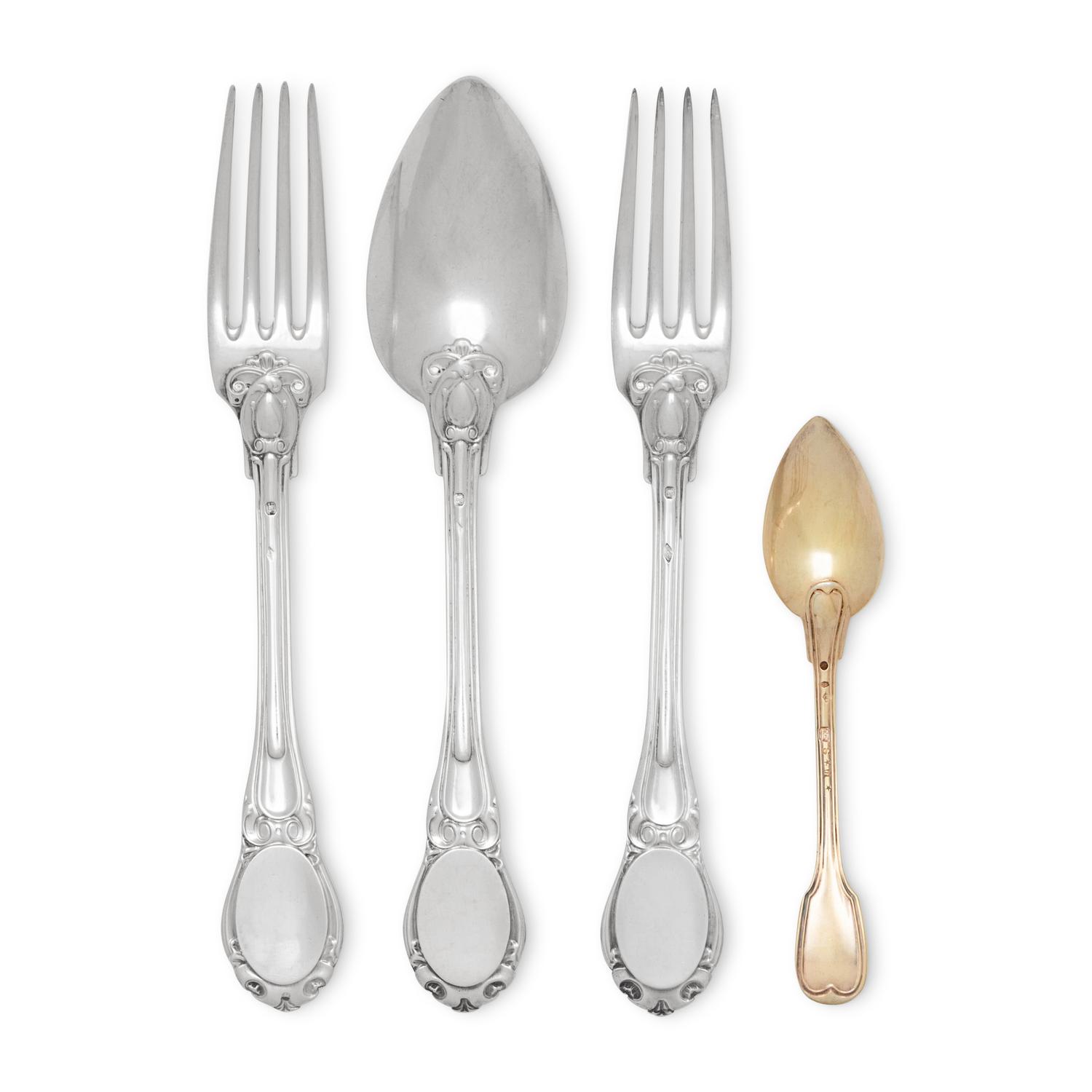 A Collection of French Silver Flatware Articles