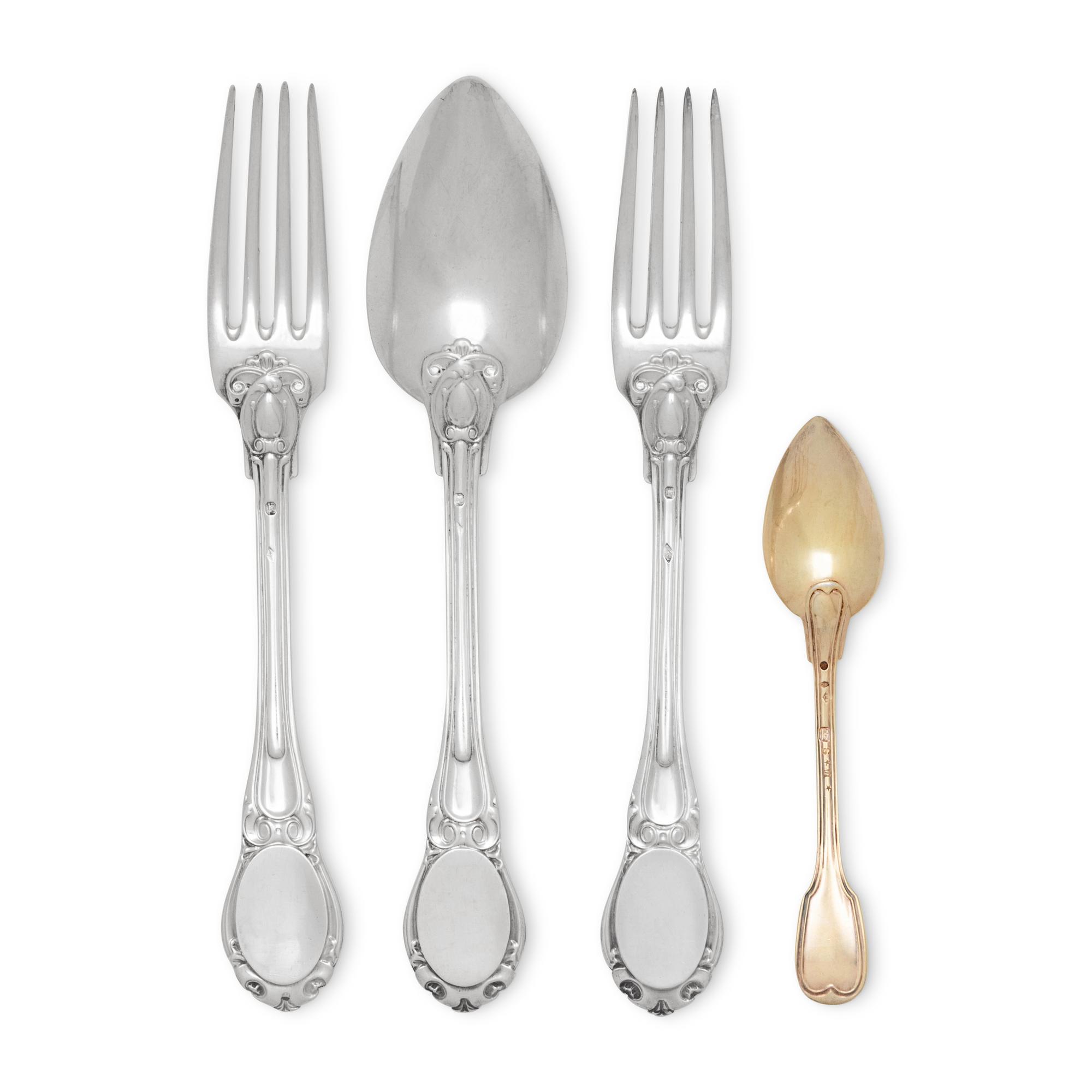 A Collection of French Silver Flatware Articles