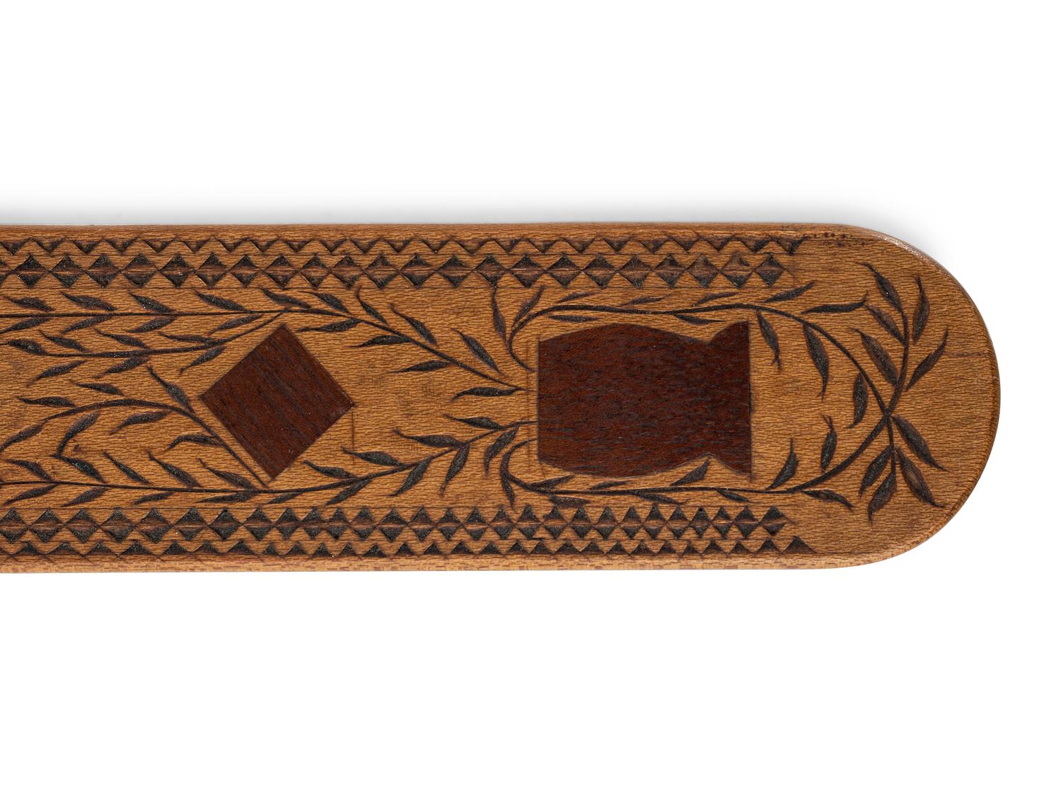 An Inlaid Wood Corset Busk with Initials