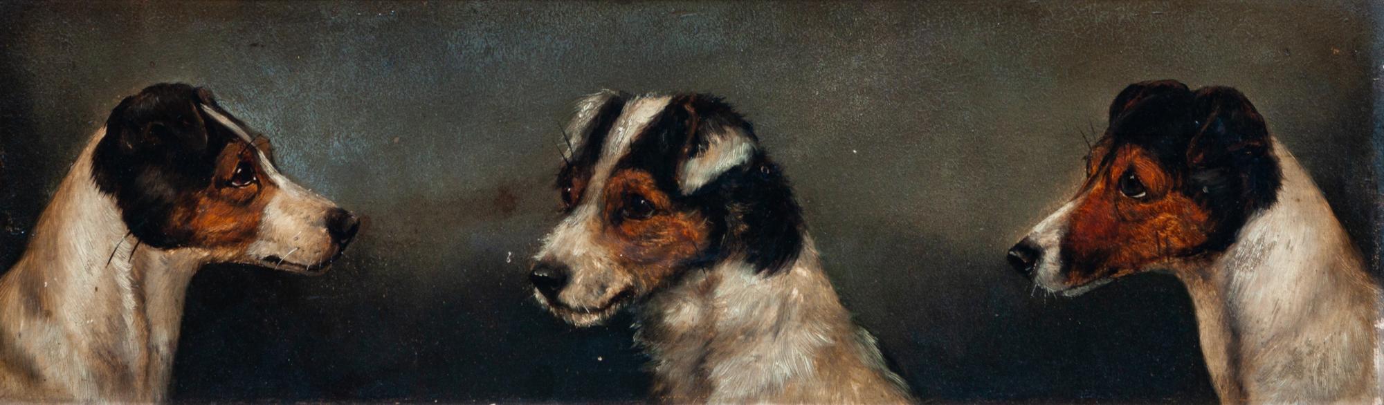 Two Works of Art depicting Wire Fox Terriers Larger: 18 1/2 x 5 1/2 inches.