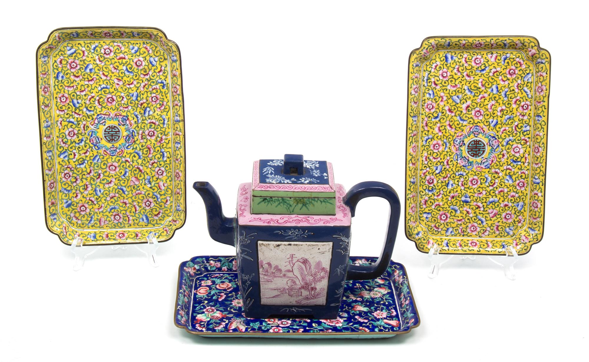 Three Chinese Enameled Metal Trays Length of tray 9 1/2 inches. — 20TH CENTURY
