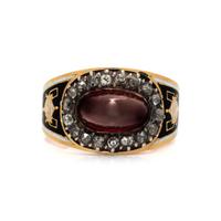 GEORGIAN, GARNET, ENAMEL, AND DIAMOND RING