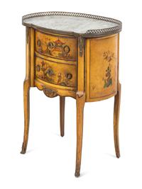 A Louis XV Style Chinoiserie Decorated Marble-Top Small Commode