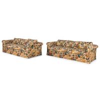 A Pair of Printed Cotton Upholstered Three-Cushion Sofas
