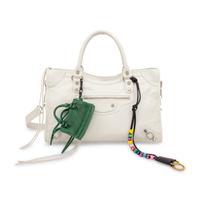BALENCIAGA, WHITE MEDIUM CITY BAG WITH CHARMS