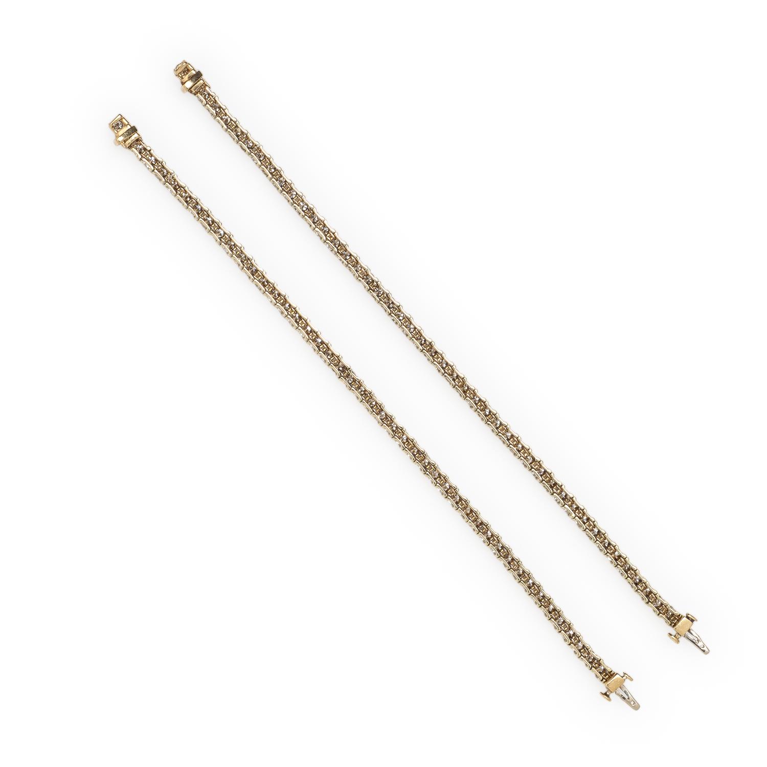 Pair of Yellow Gold and Diamond Line Bracelets