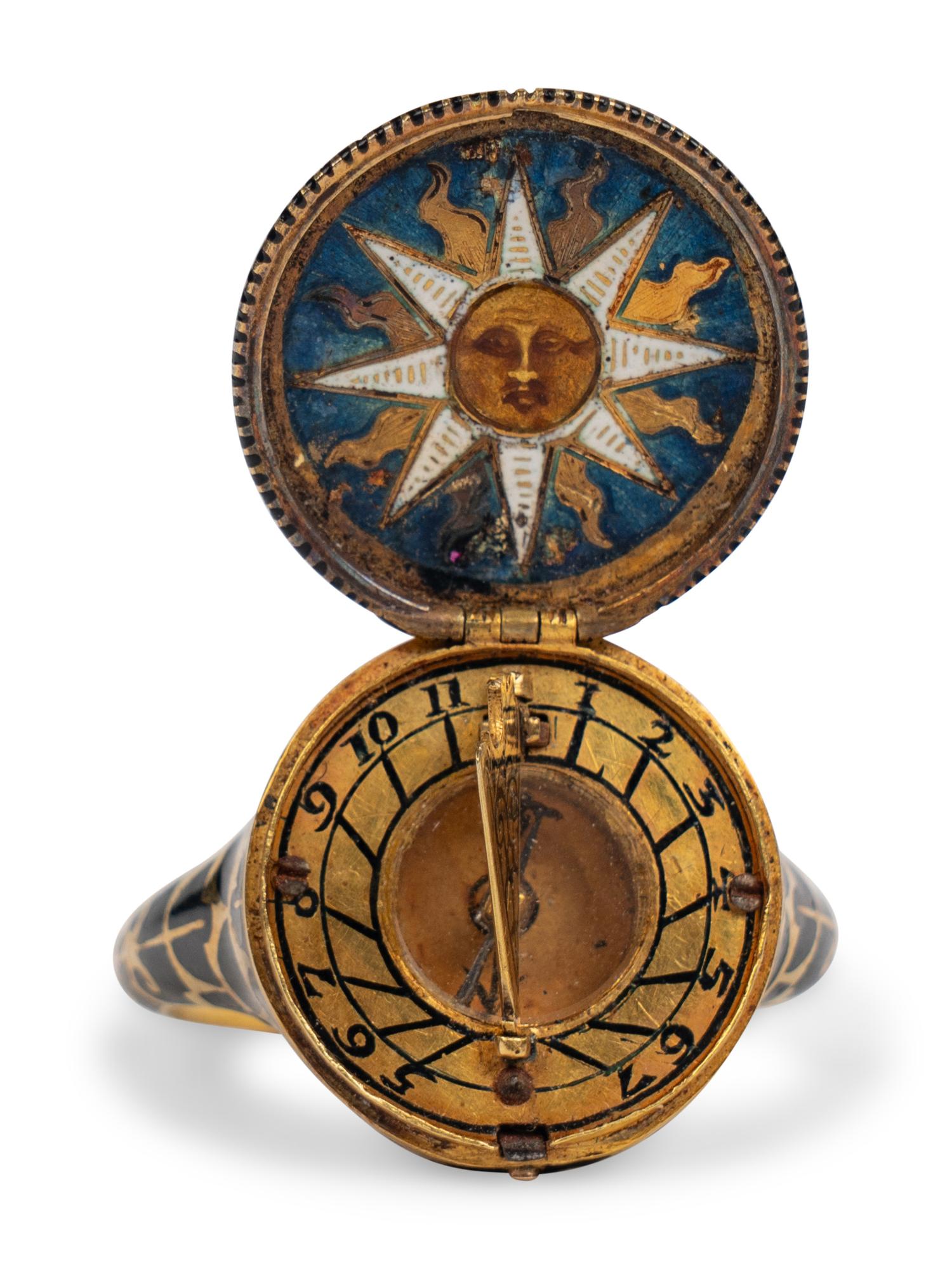 A Continental Gold, Jeweled and Enamel Decorated "Surprise" Compass-Ring
