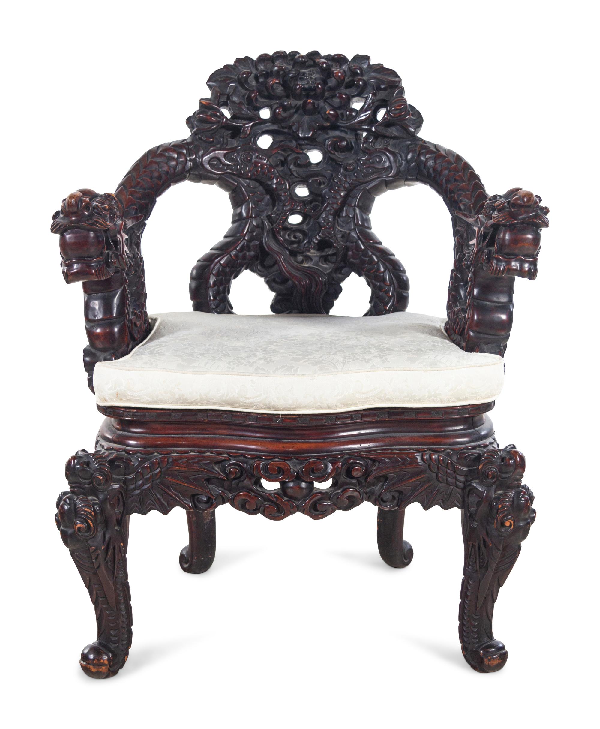 A Japanese Hardwood ‘Dragon’ Armchair