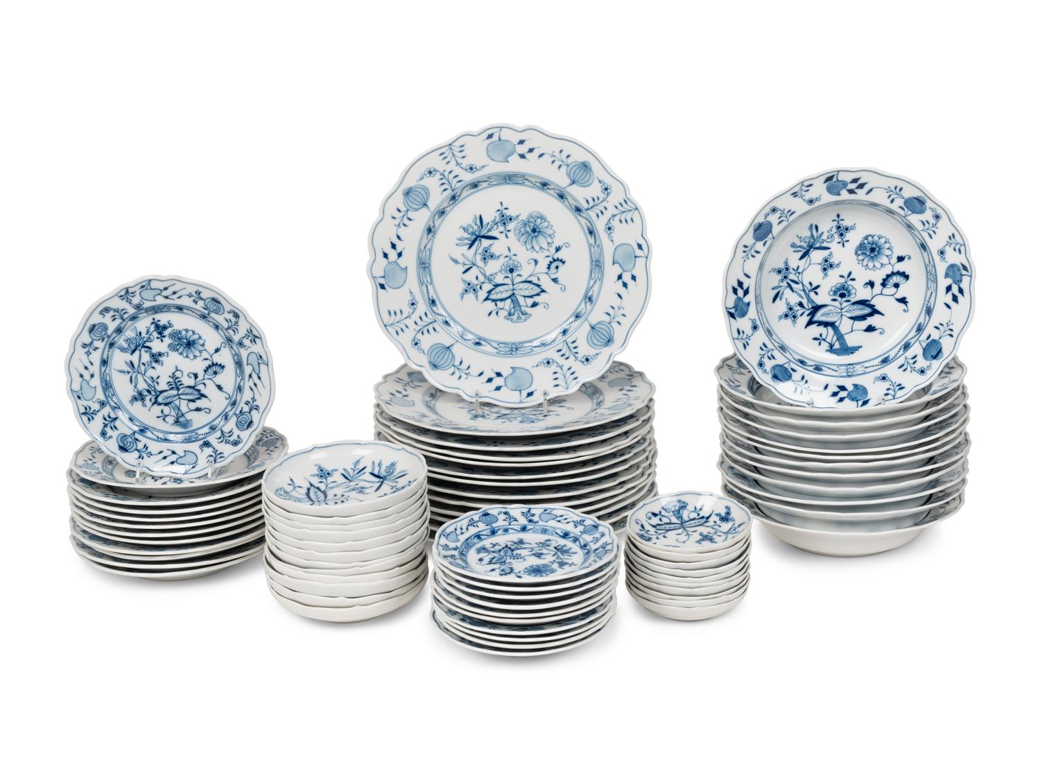 A Meissen Blue Onion Porcelain Dinner Service