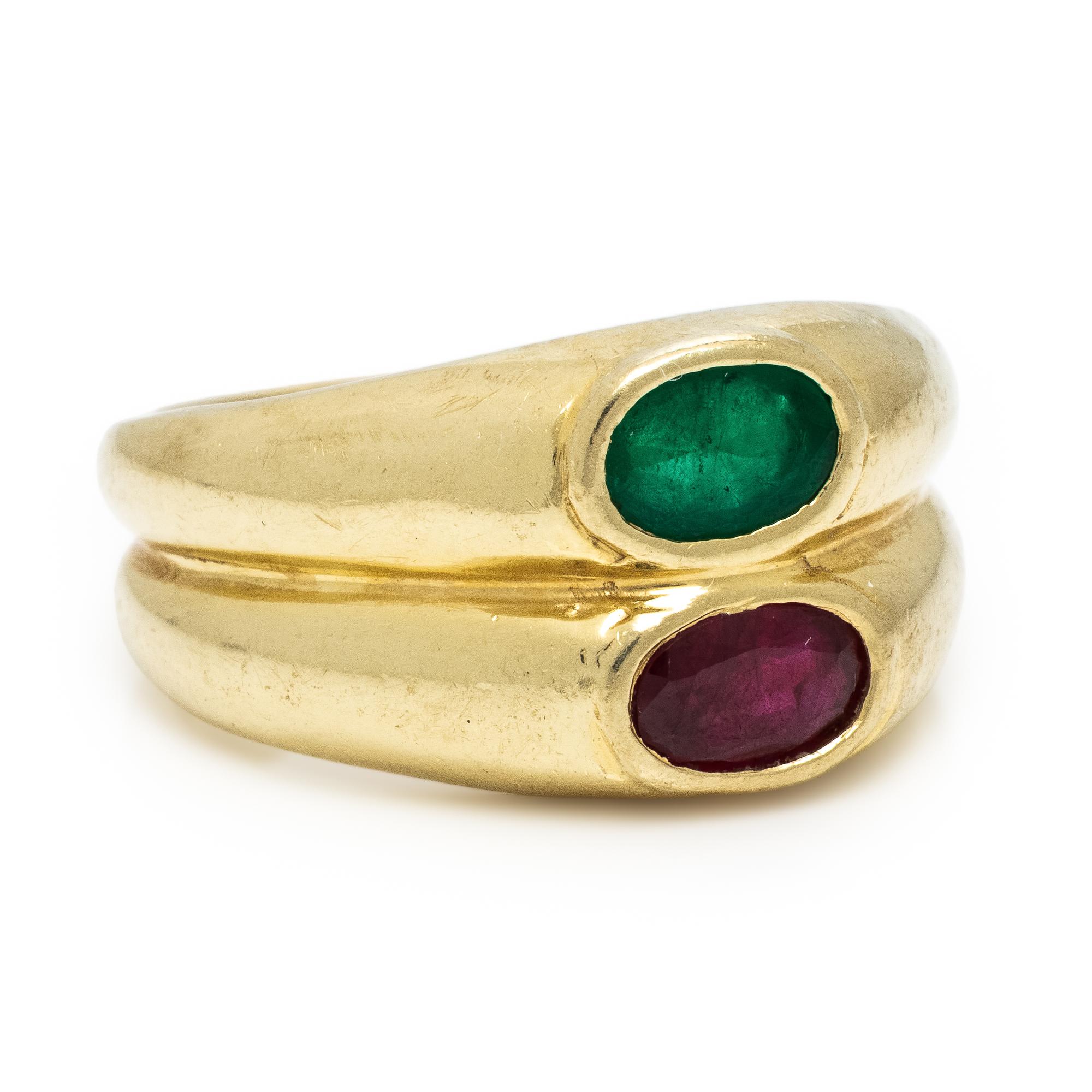 Emerald, Ruby, and Yellow Gold Ring