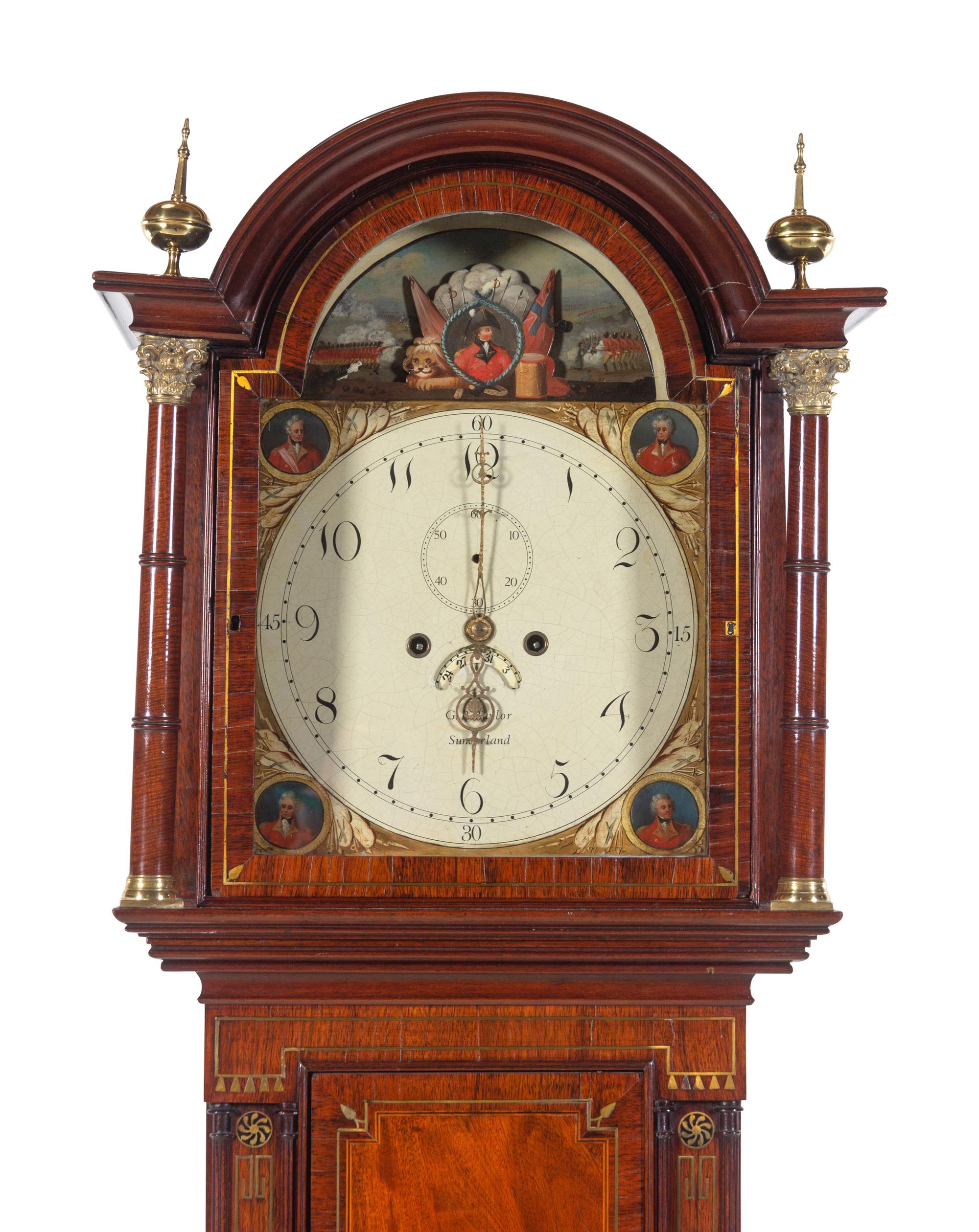 A Regency Brass Inlaid Mahogany Longcase Clock with an Animated Dial