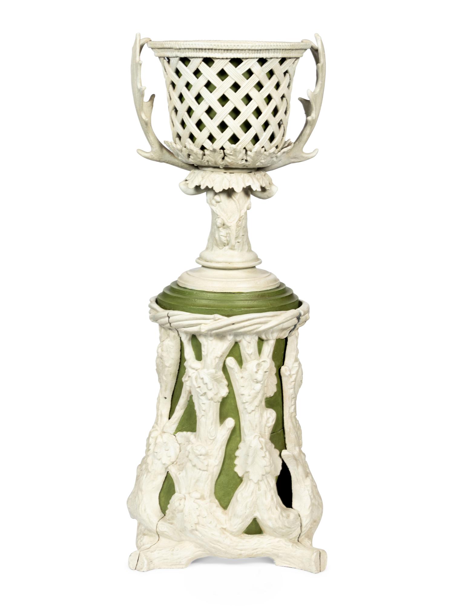 A Pair of Victorian Cream and Green-Painted Cast Metal Jardinières