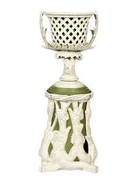 A Pair of Victorian Cream and Green-Painted Cast Metal Jardinières