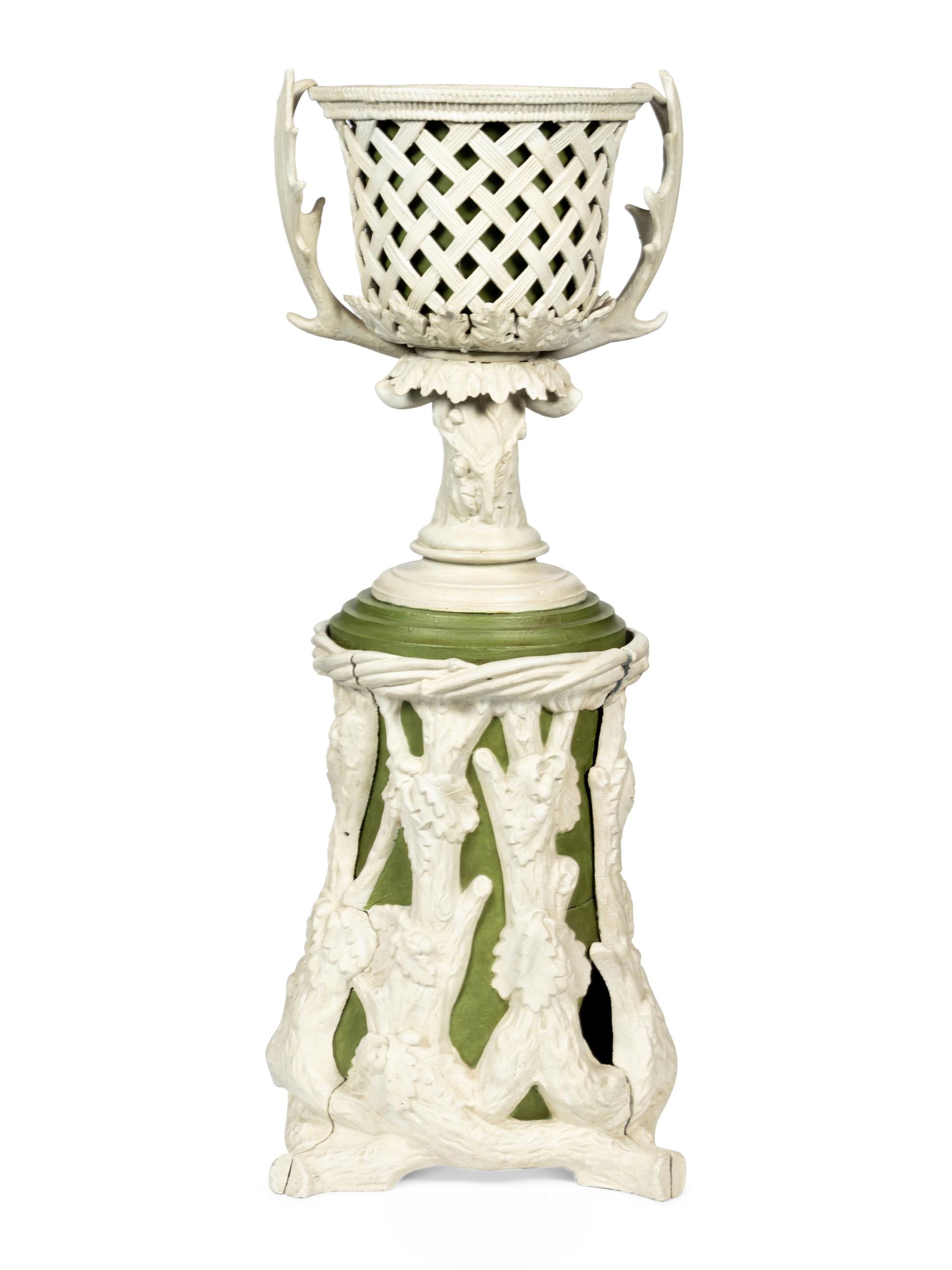 A Pair of Victorian Cream and Green-Painted Cast Metal Jardinières