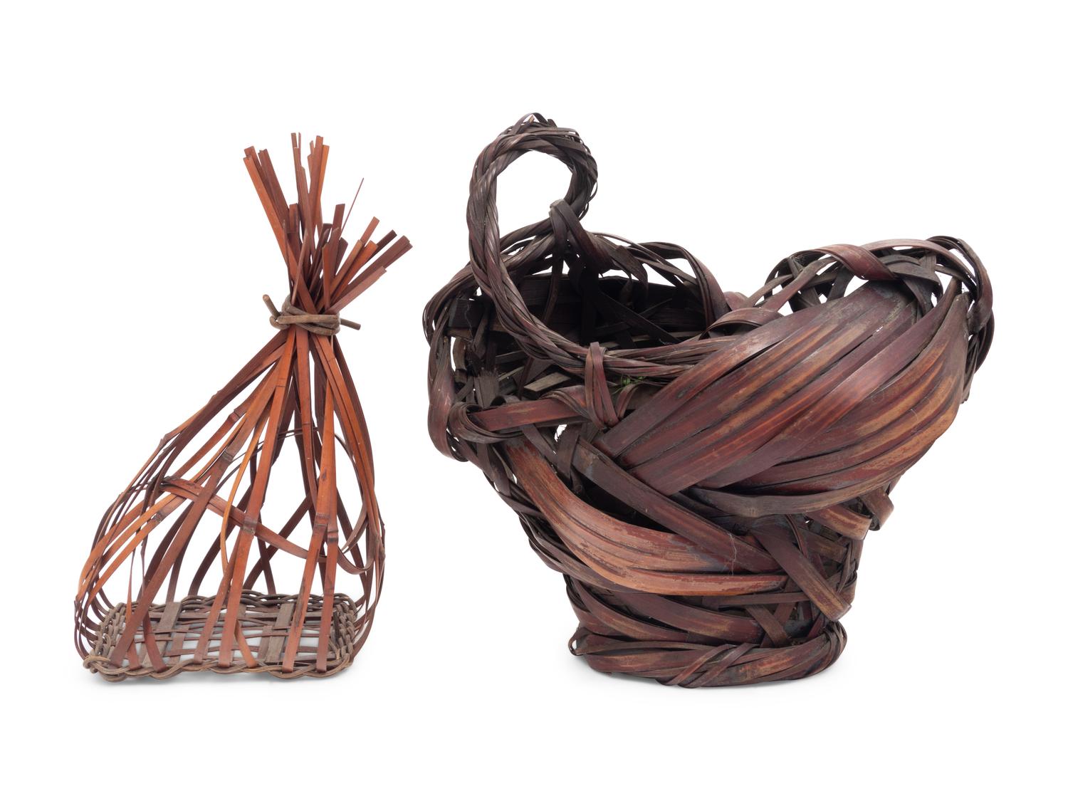 Two Japanese Ikebana Bamboo Flower Arranging Baskets