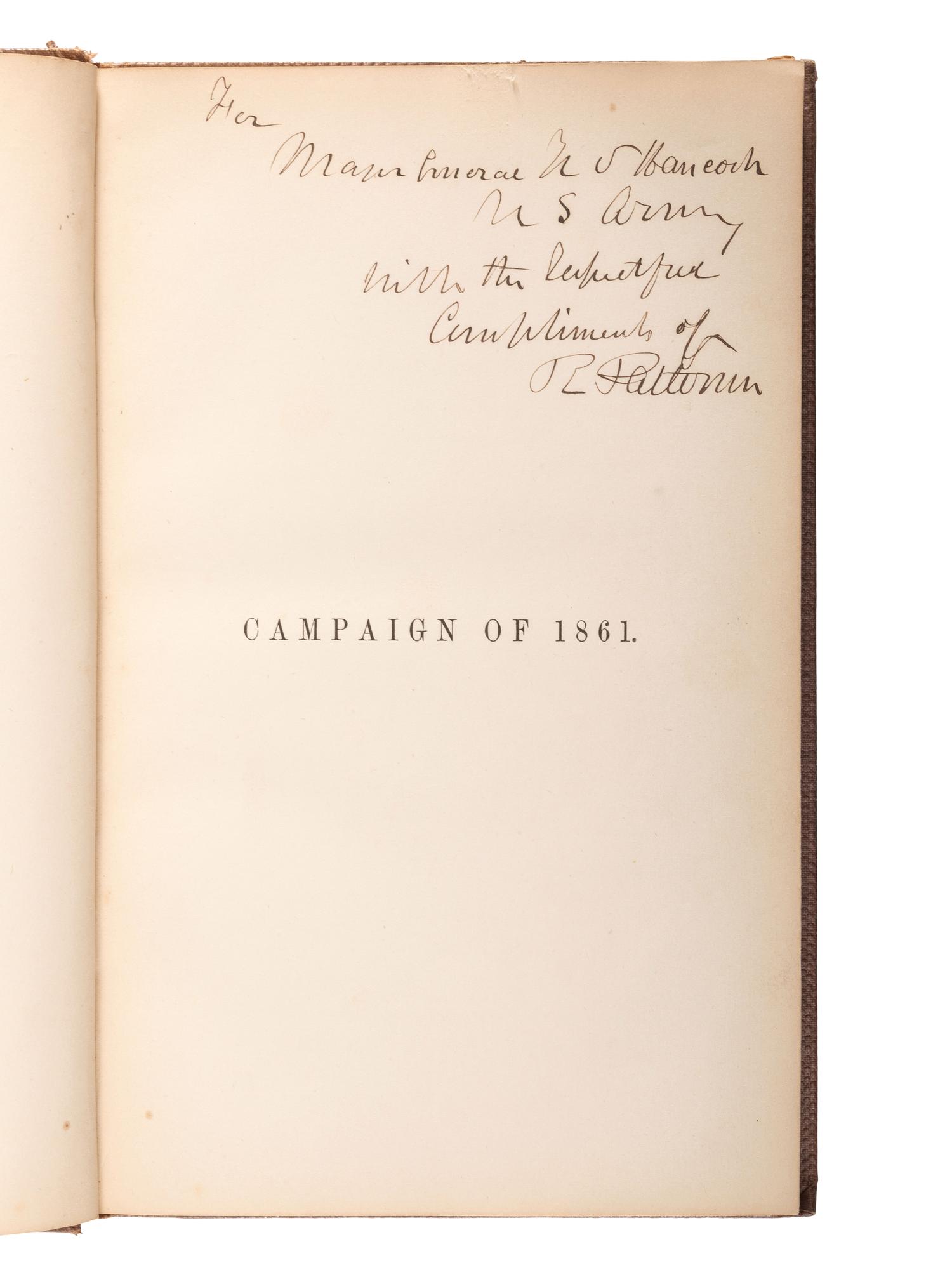 [CIVIL WAR]. PATTERSON, Robert (1792-1881). A Narrative of the Campaign in the Valley of the Shenandoah in 1861. Philadelphia: Sherman & Co., 1865.