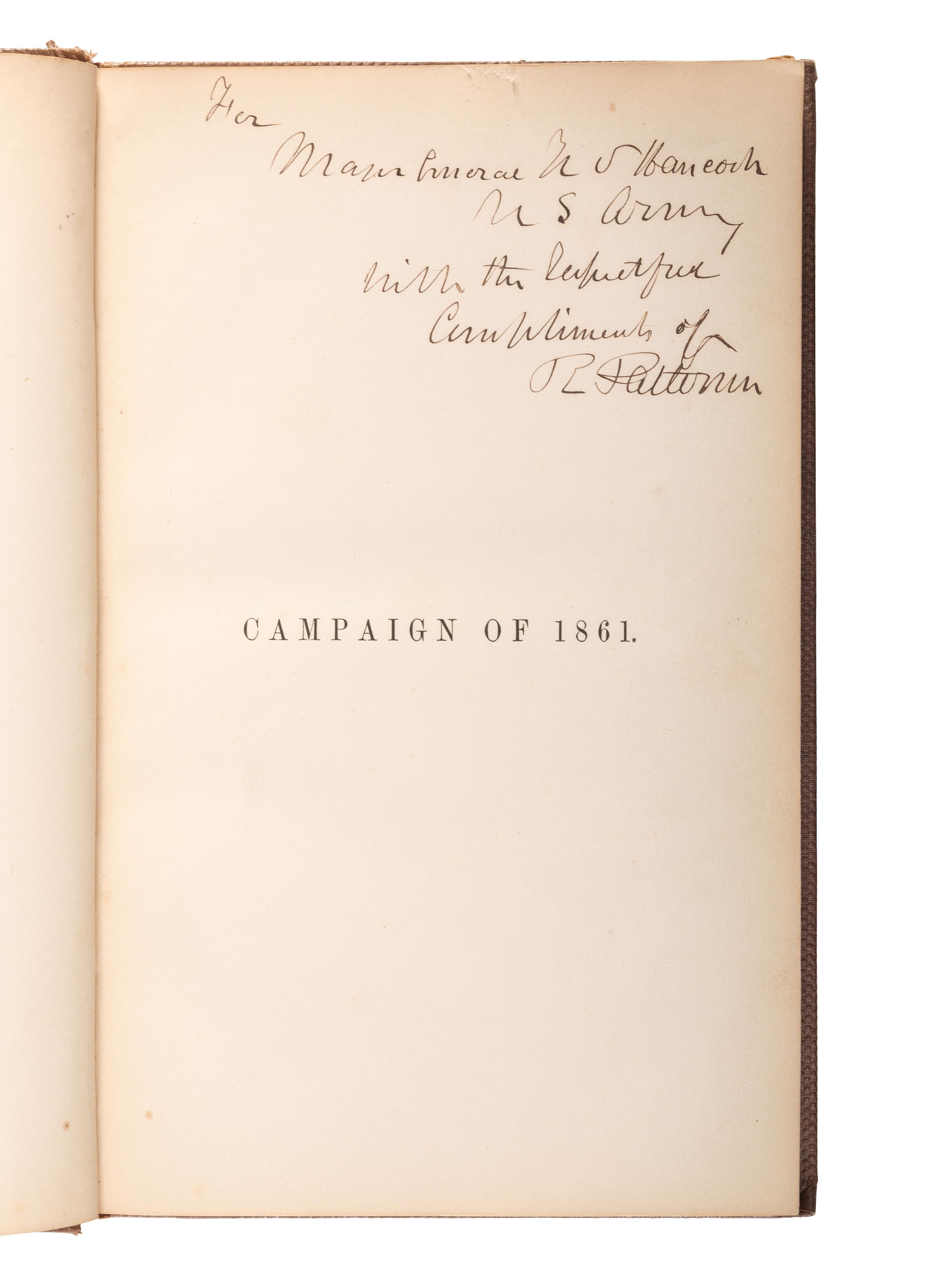 [CIVIL WAR]. PATTERSON, Robert (1792-1881). A Narrative of the Campaign in the Valley of the Shenandoah in 1861. Philadelphia: Sherman & Co., 1865.