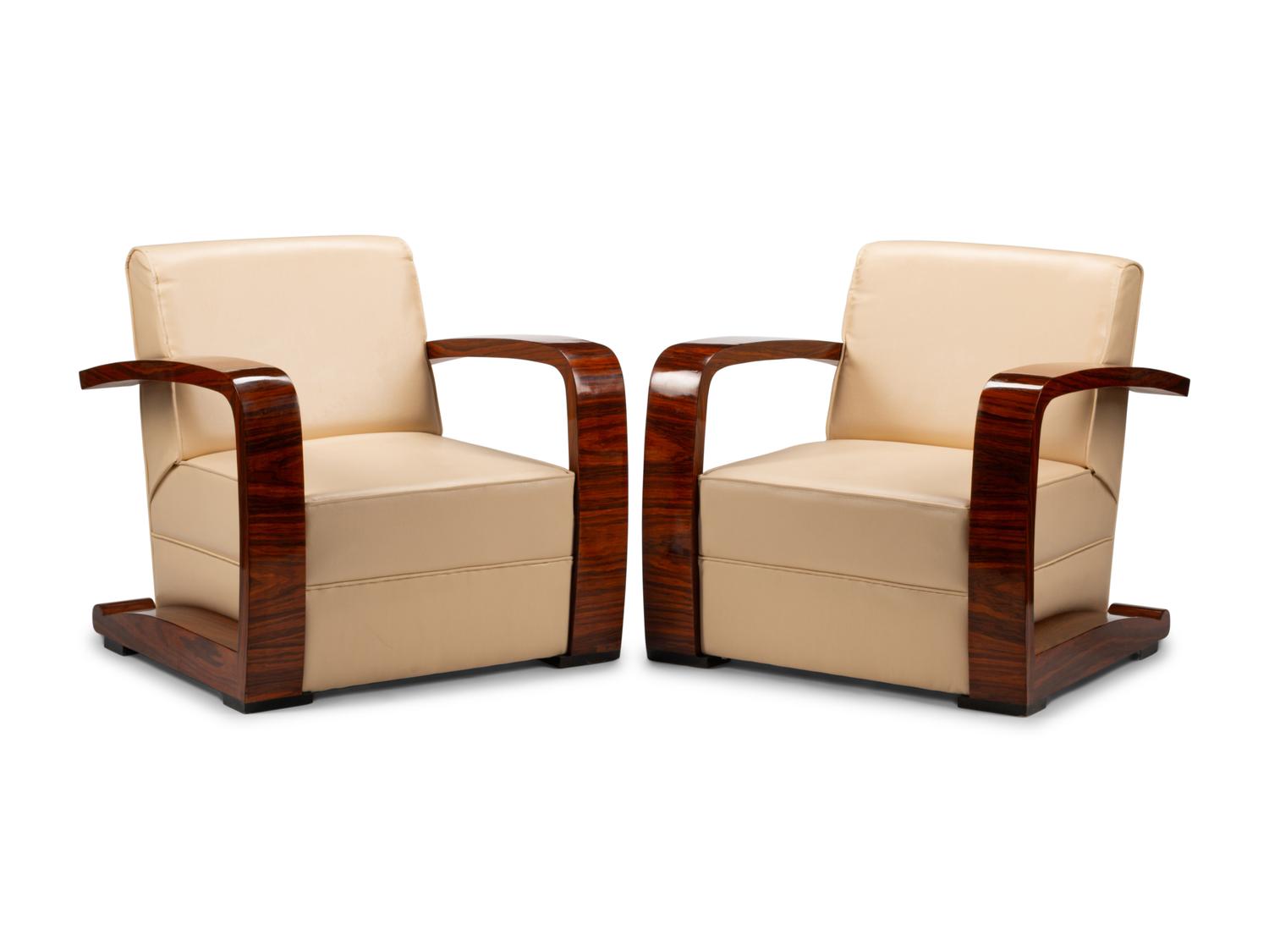A Pair of Art Deco Style Rosewood Lounge Chairs