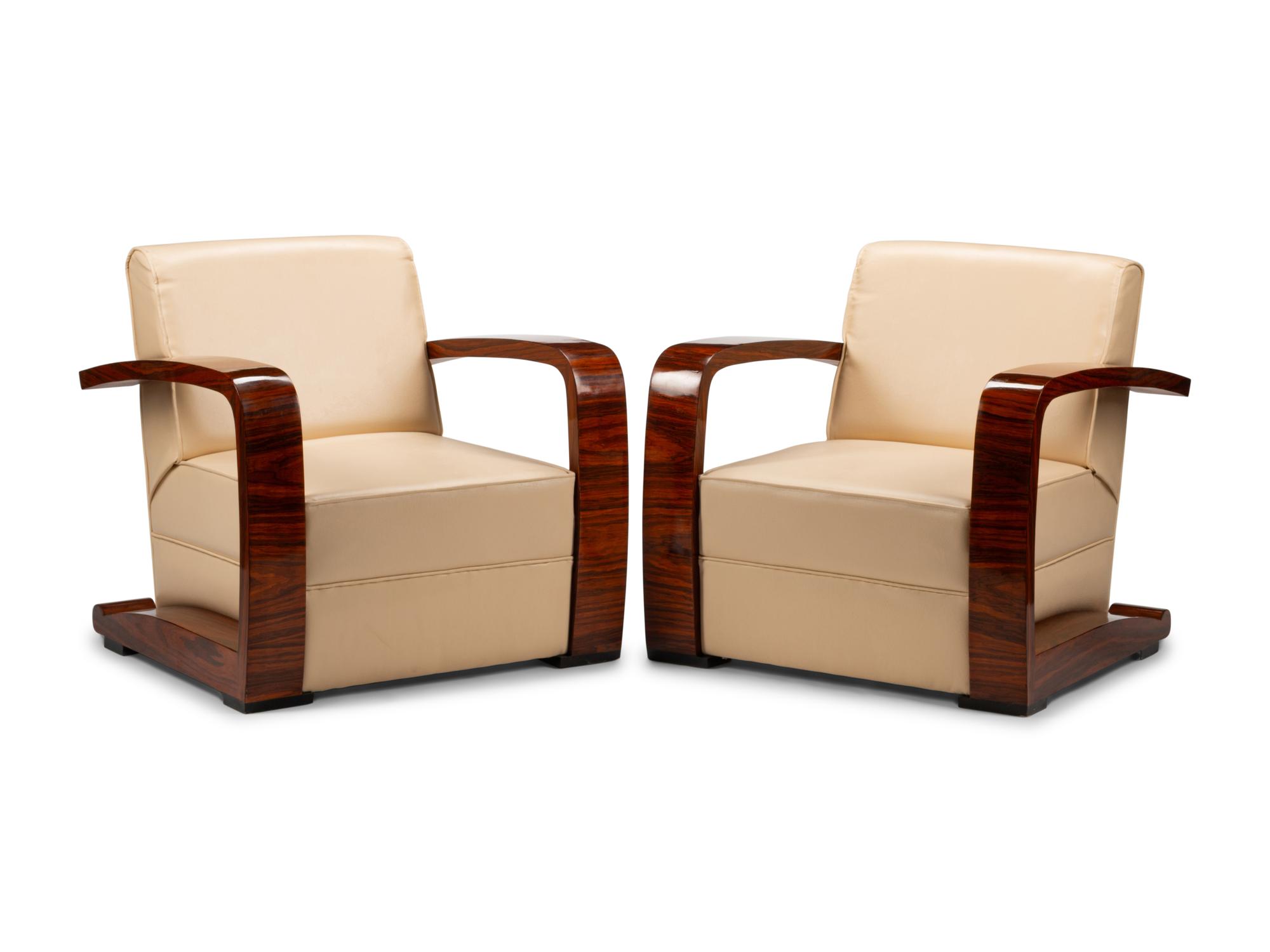 A Pair of Art Deco Style Rosewood Lounge Chairs