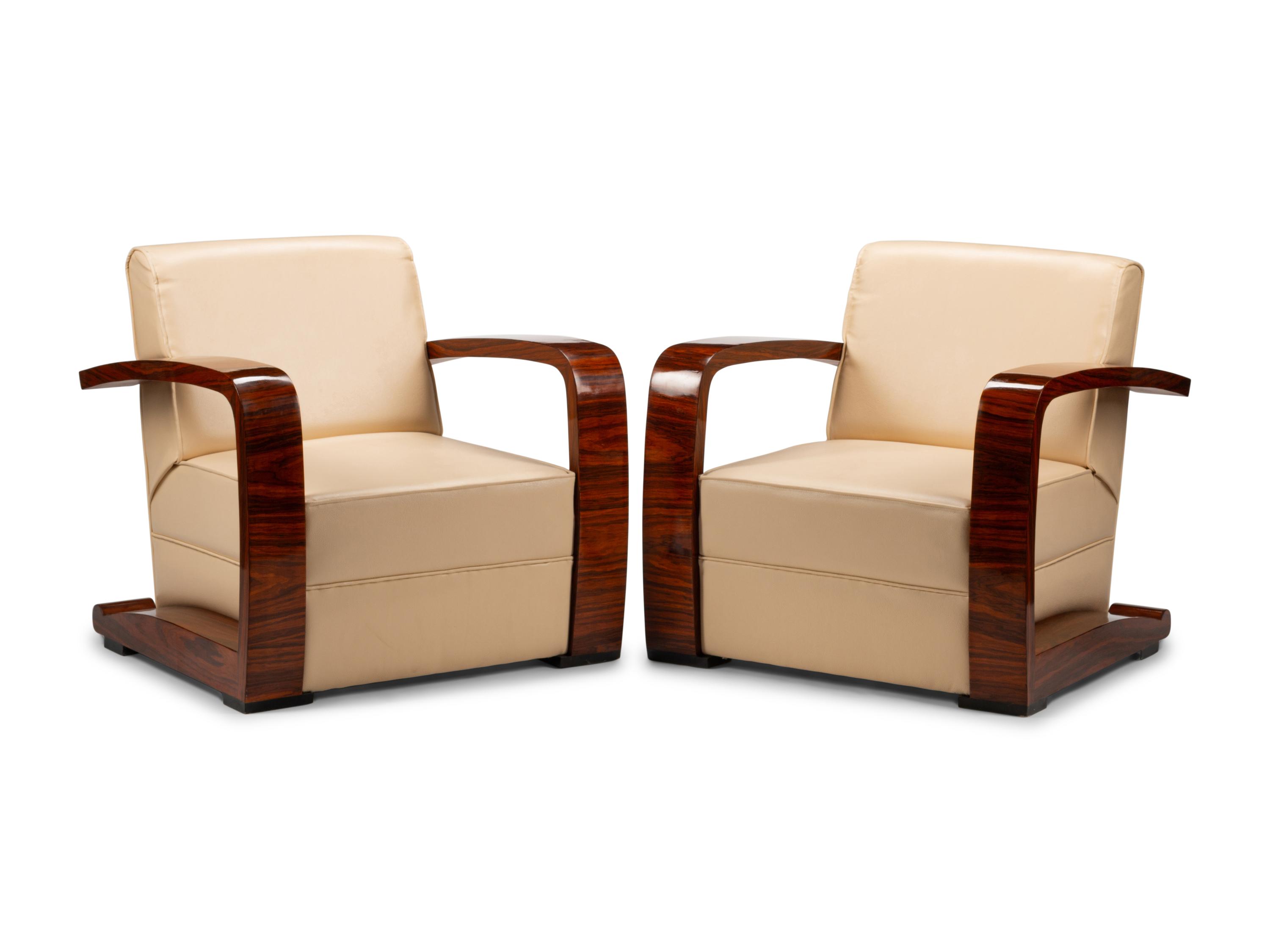 A Pair of Art Deco Style Rosewood Lounge Chairs