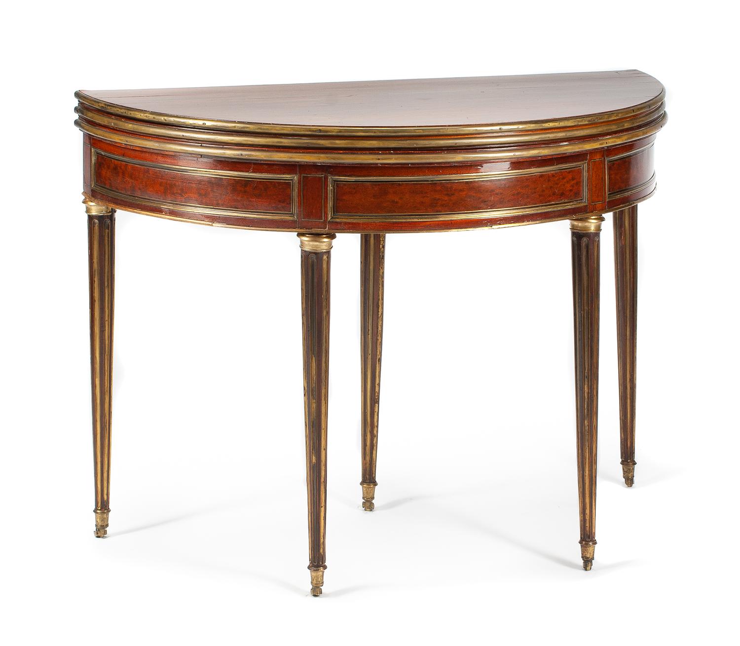 A Louis XVI Gilt Metal Mounted Mahogany Flip-Top Table Height 31 x width 43 1/2 x depth 21 inches. — EARLY 19TH CENTURY