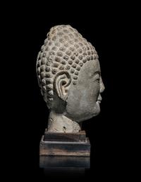 A Chinese Carved Stone Head of Buddha