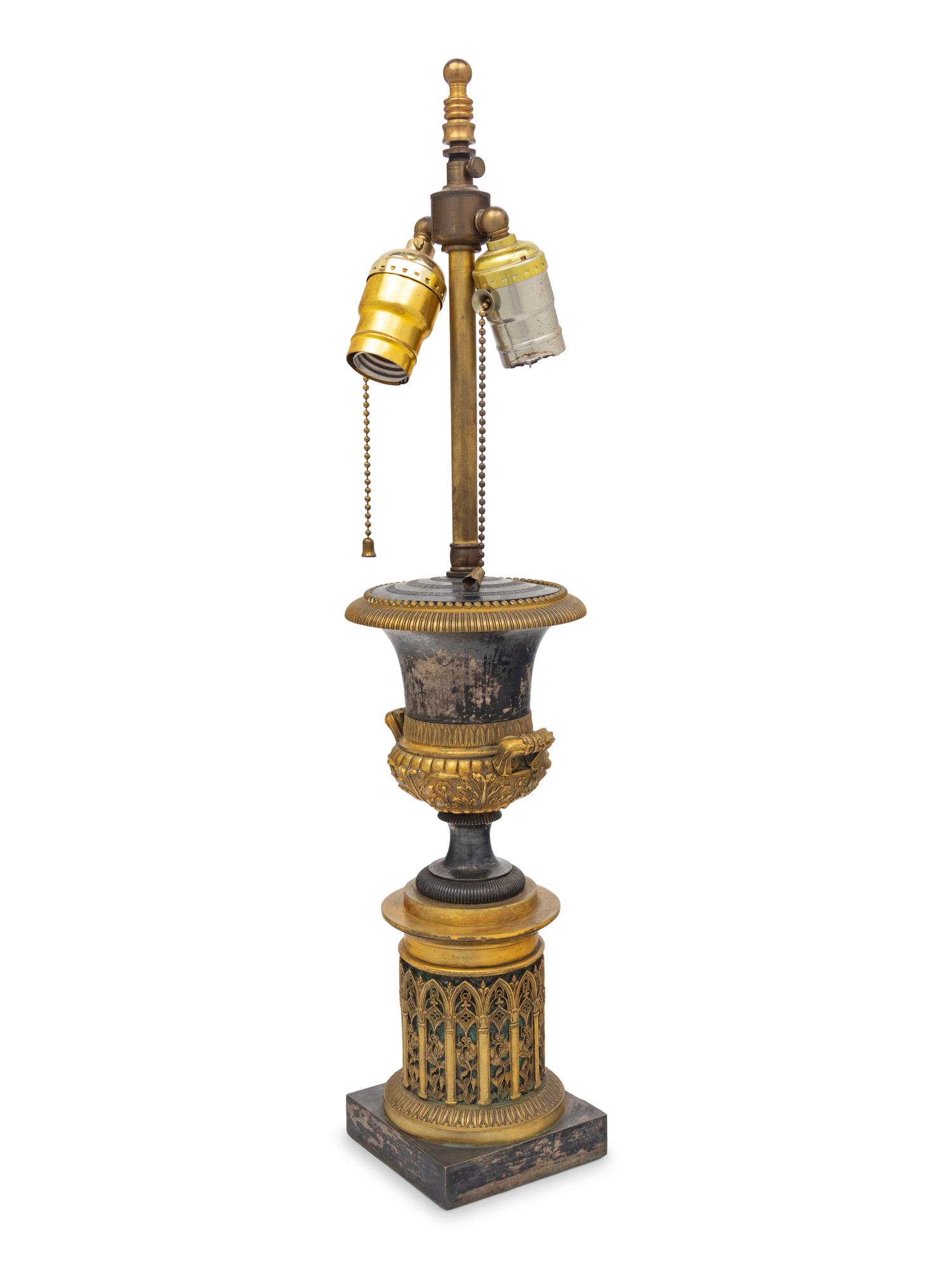 A Continental Gilt-Metal Mounted Urn Form Lamp