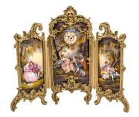 An Enameled Three-Panel Table Screen Height 13 x width overall 17 inches. — 19TH/20TH CENTURY