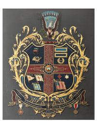 [CIVIL WAR]. Painted escutcheon identified to Lieutenant George A. Chipman, 45th Massachusetts Infantry and 6th Massachusetts Militia.