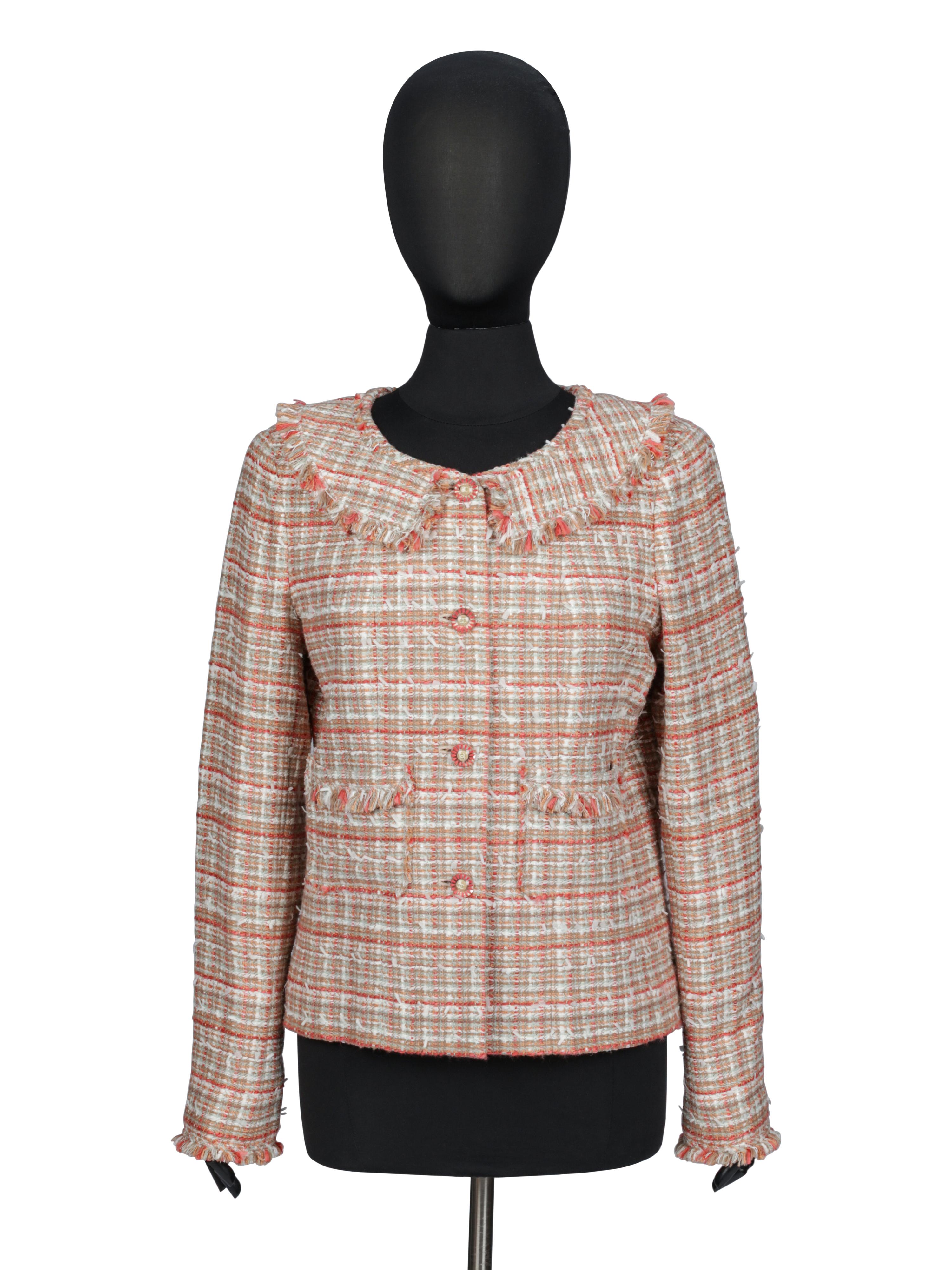 CHANEL, FRAYED TWEED CARDIGAN JACKET