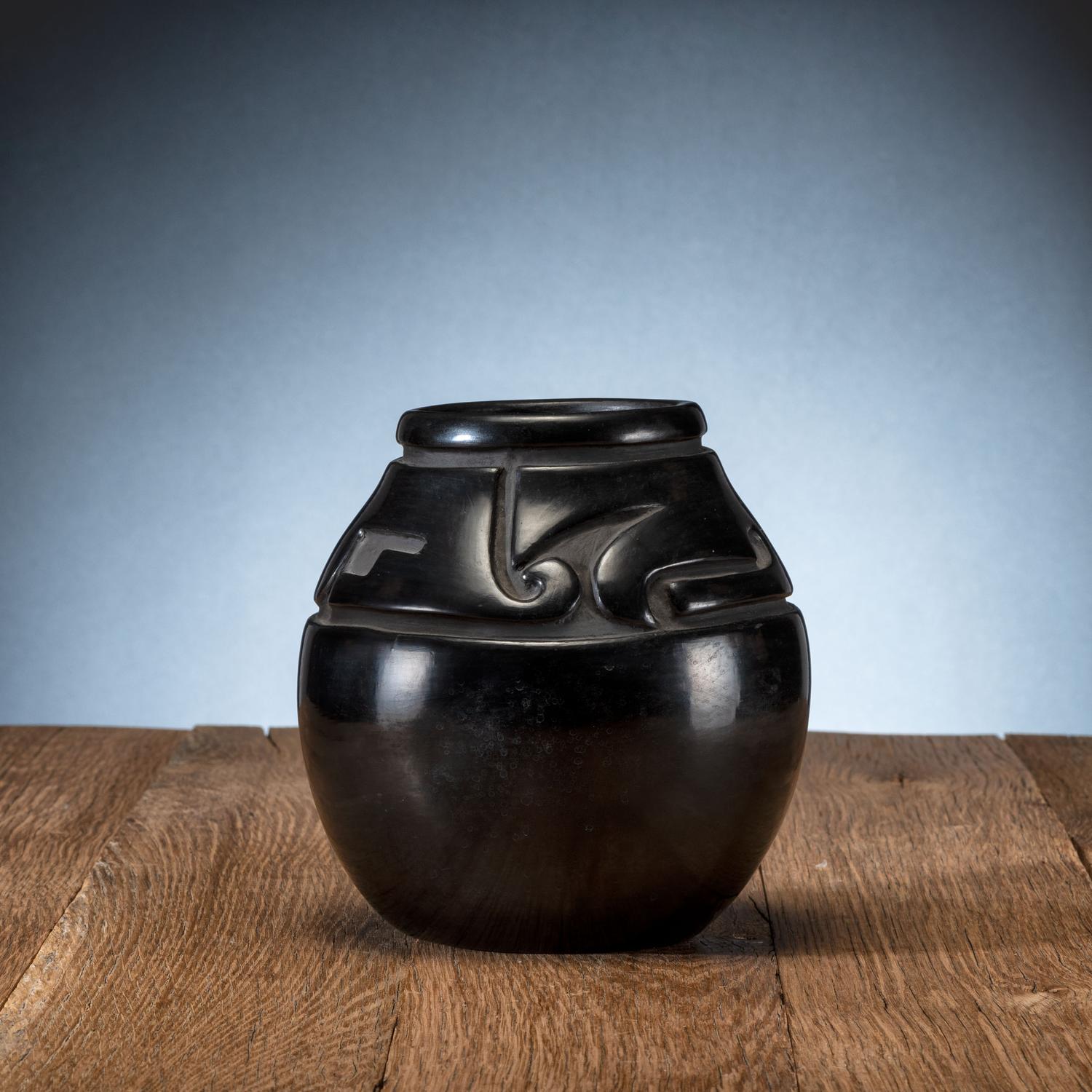 Carved Blackware Pottery Jar