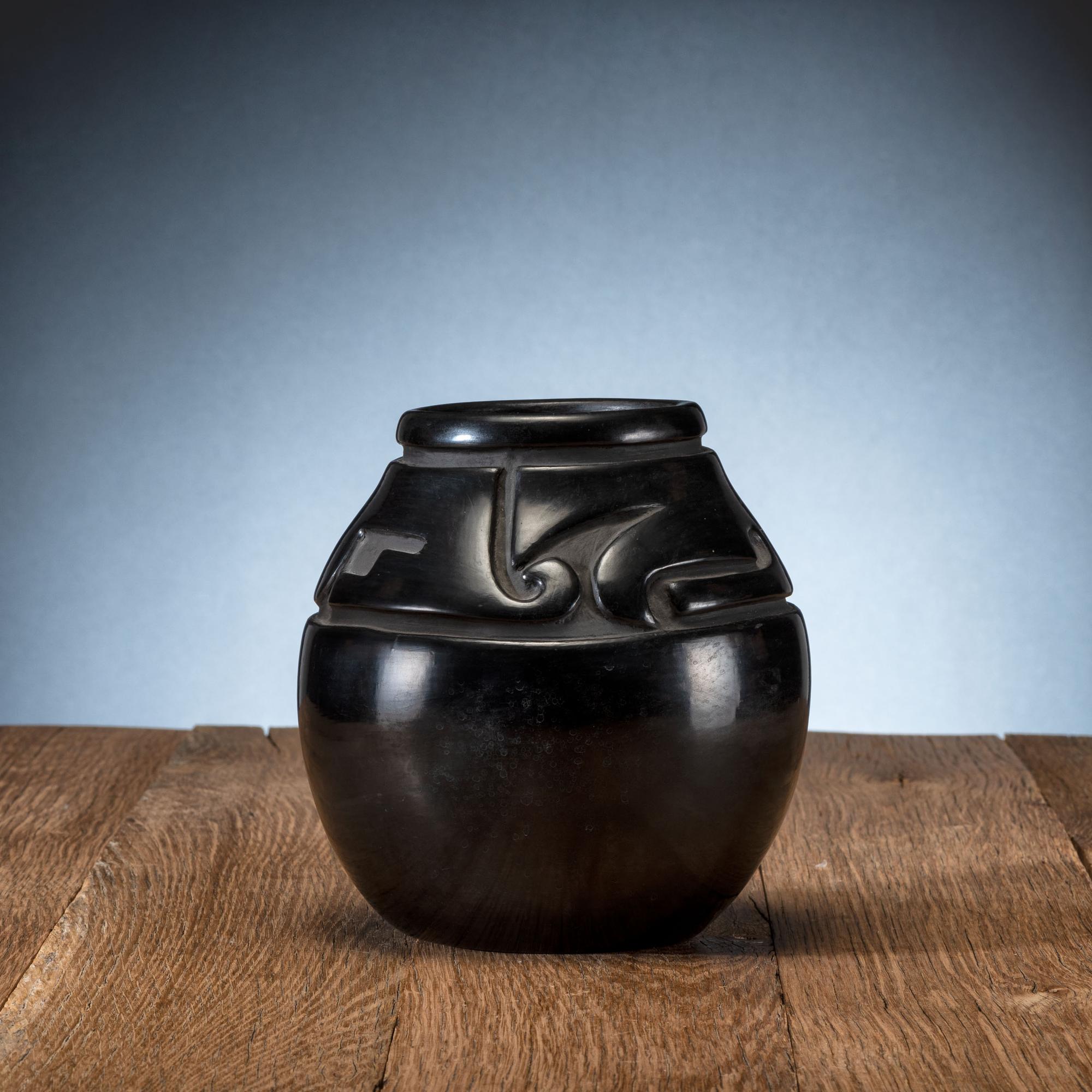 Carved Blackware Pottery Jar
