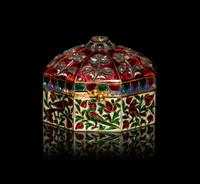 A Mughal Style Enameled Gold and Gem-Inset Snuff Box