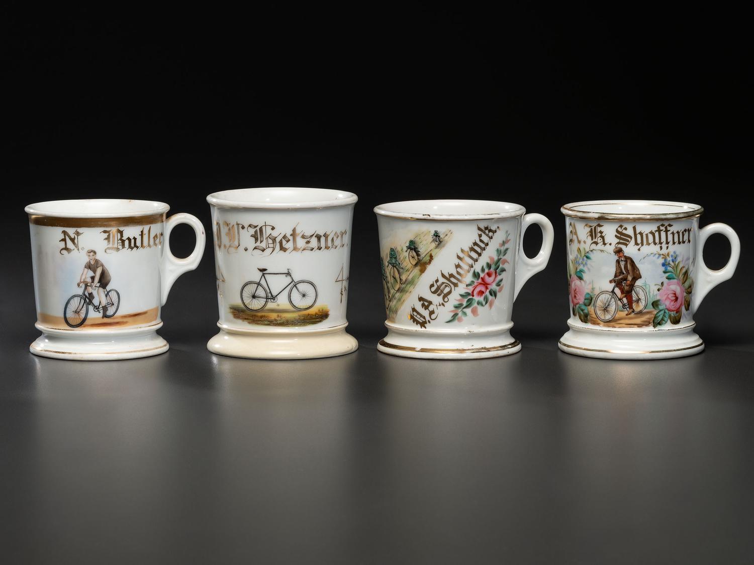 Four Bicycle Shaving Mugs