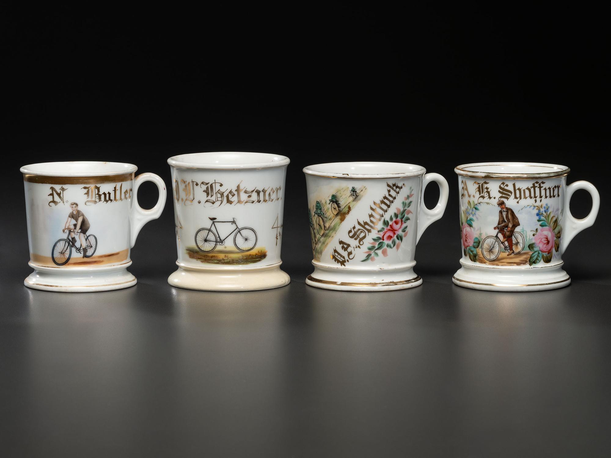 Four Bicycle Shaving Mugs