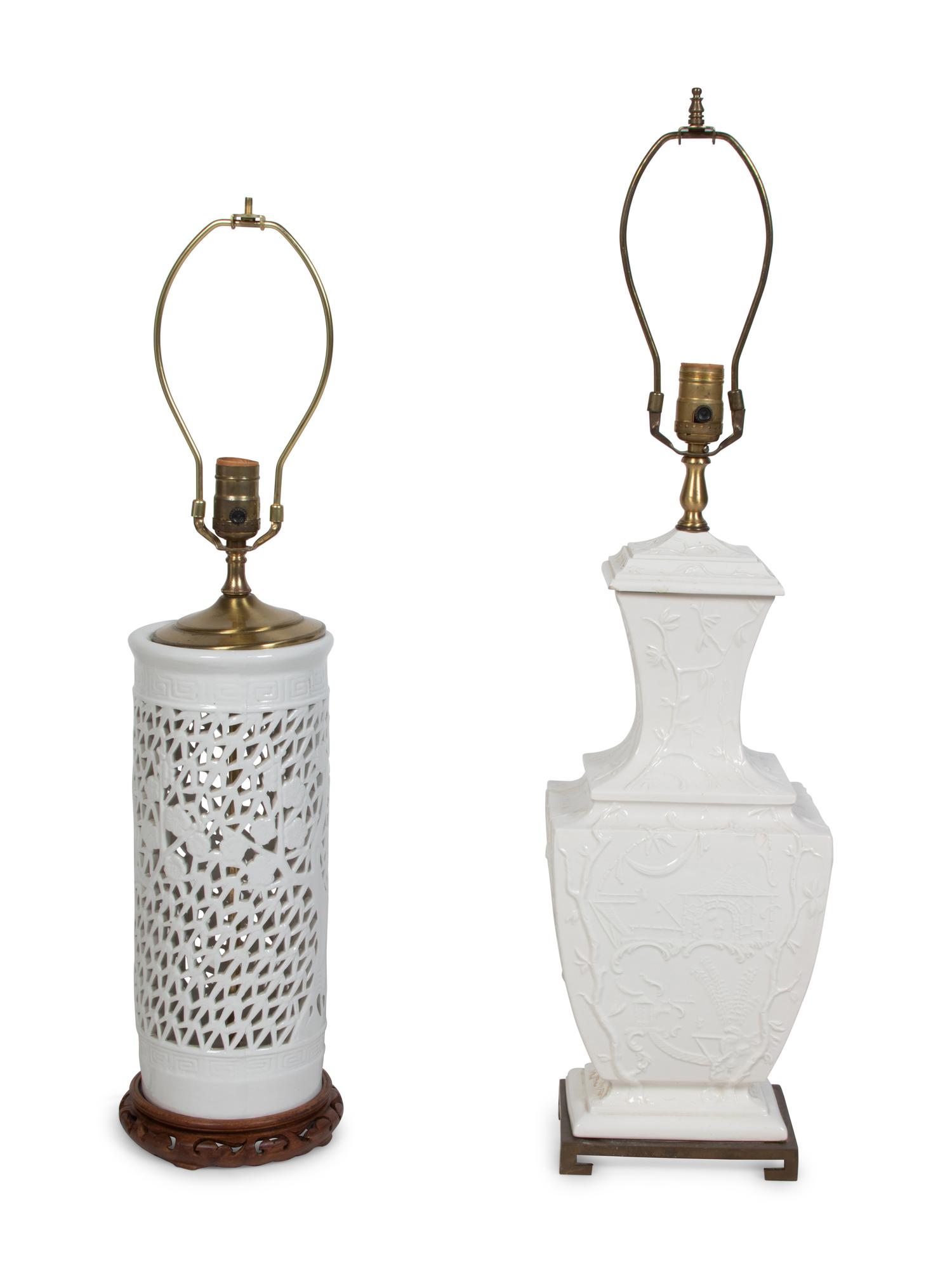 Two Chinese Style White-Glazed Table Lamps