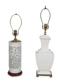 Two Chinese Style White-Glazed Table Lamps