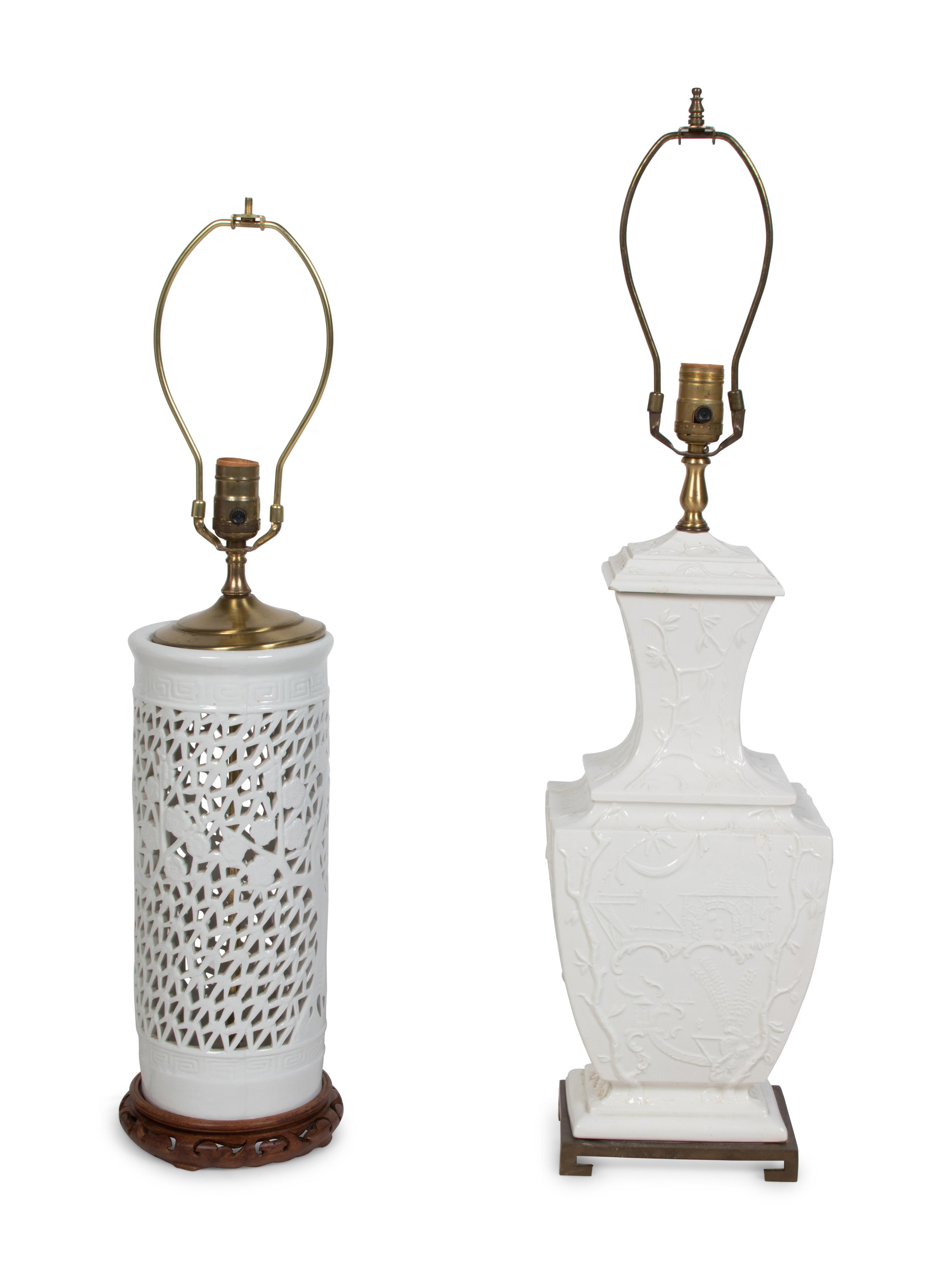 Two Chinese Style White-Glazed Table Lamps