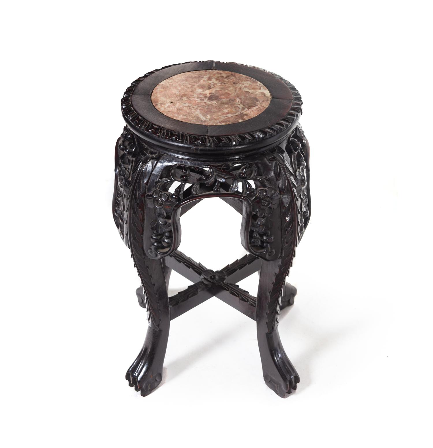 Two Chinese Marble Inset Hardwood Stands