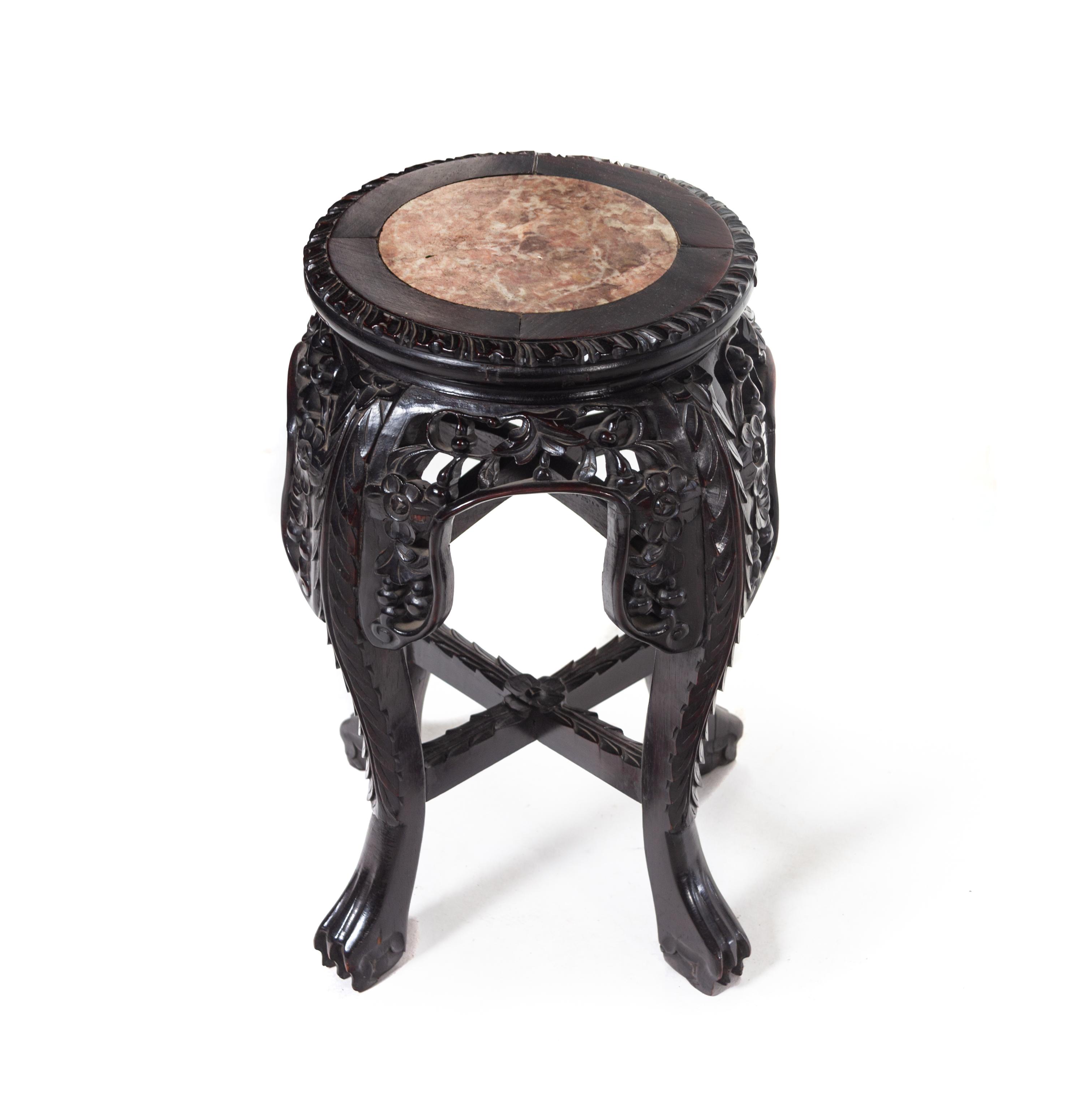 Two Chinese Marble Inset Hardwood Stands