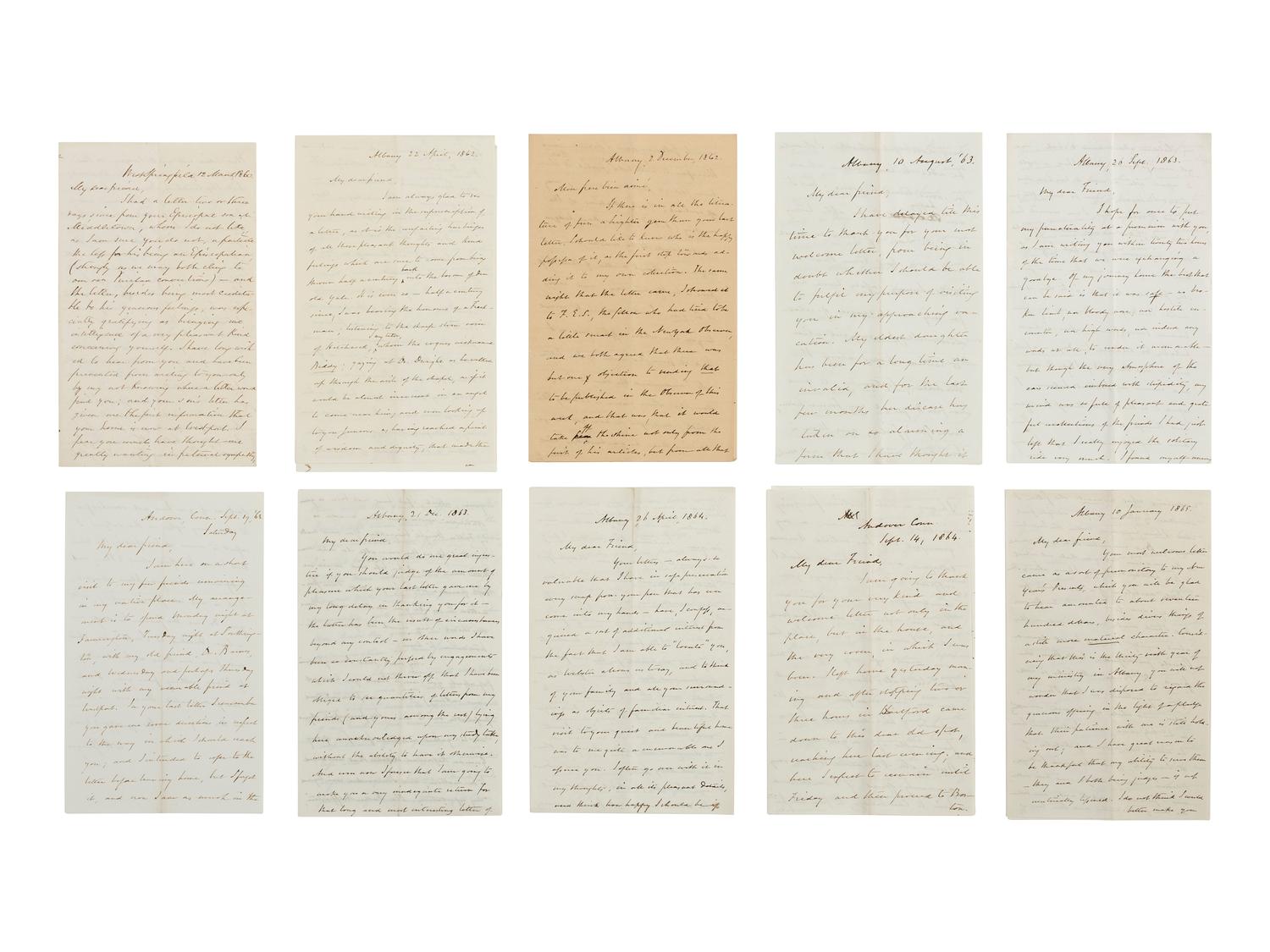 [AUTOGRAPHS]. SPRAGUE, Dr. William Buell (1795-1876). Group of 17 ALsS, 1849-1865.