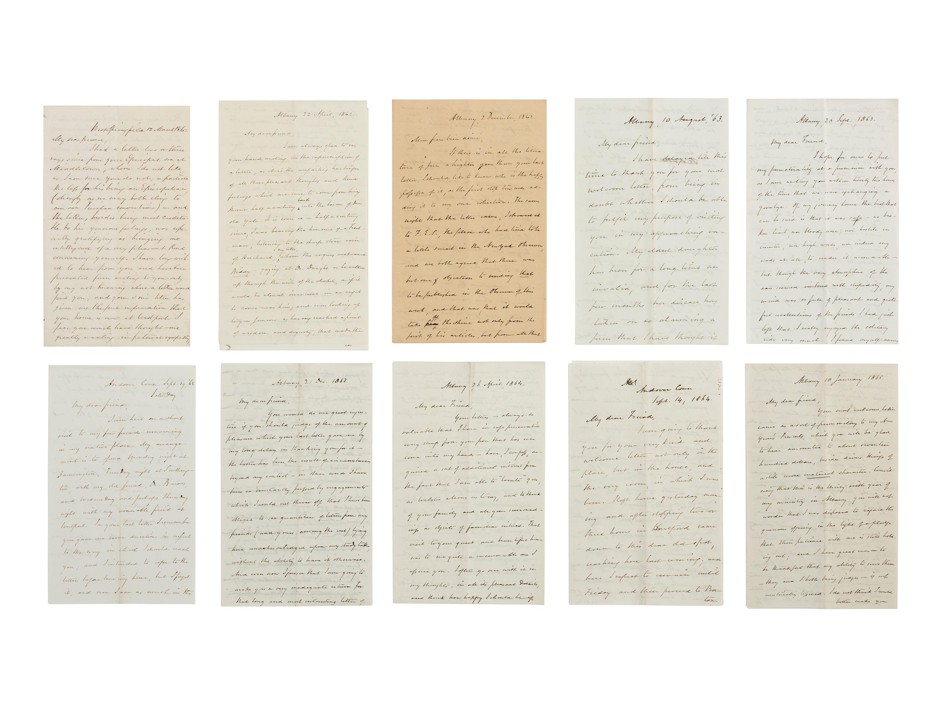 [AUTOGRAPHS]. SPRAGUE, Dr. William Buell (1795-1876). Group of 17 ALsS, 1849-1865.